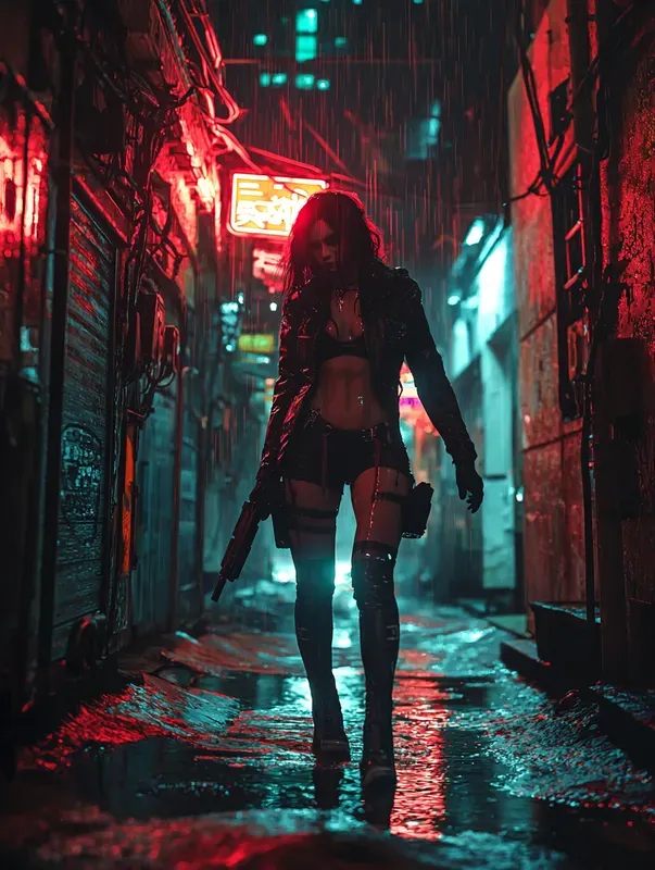 Cyberpunk Female Assassins In Neon City