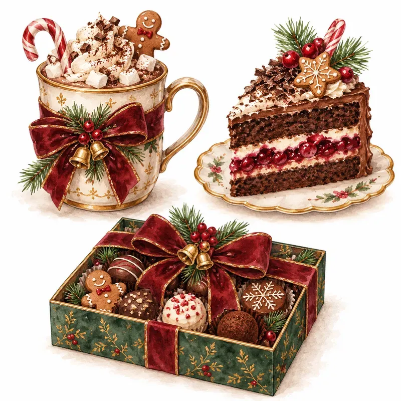 Cozy Christmas Cafe Watercolor Cliparts