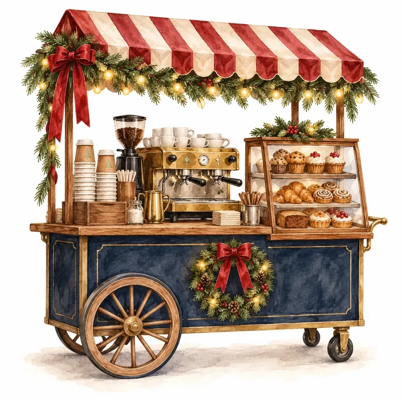Cozy Christmas Cafe Watercolor Cliparts