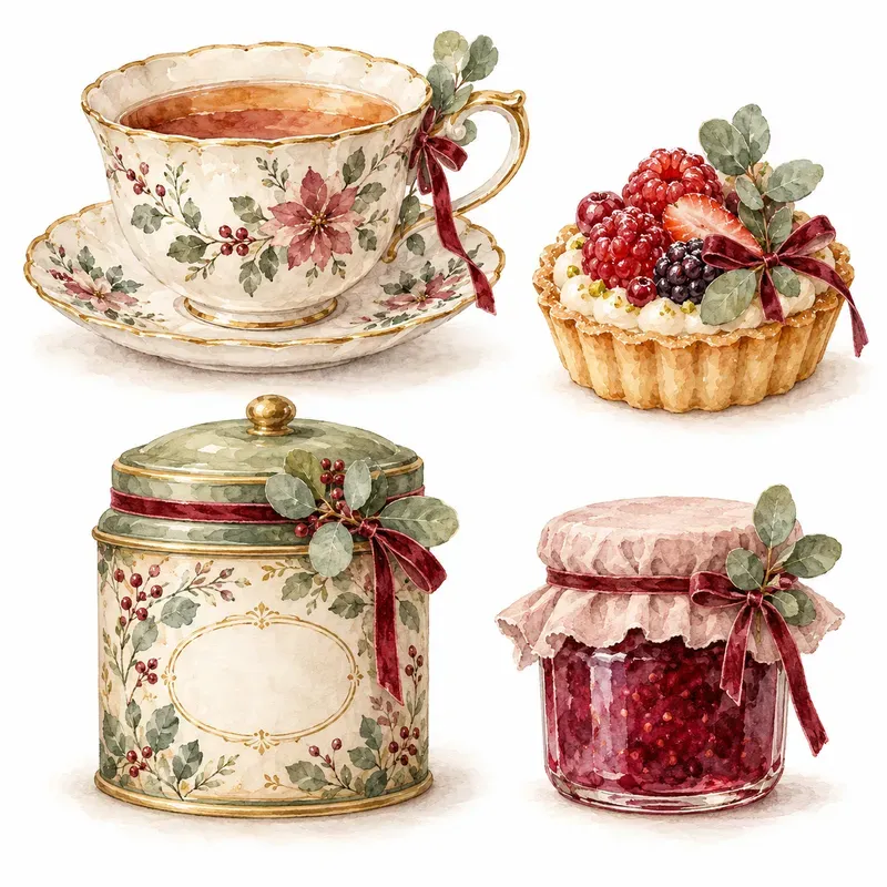 Cozy Christmas Cafe Watercolor Cliparts