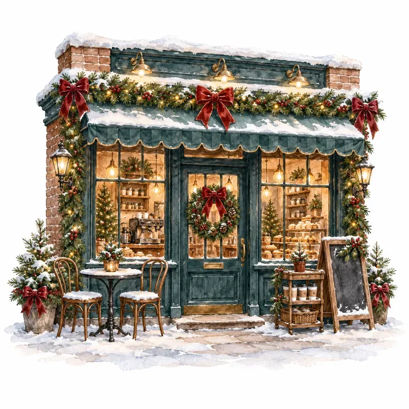 Cozy Christmas Cafe Watercolor Cliparts
