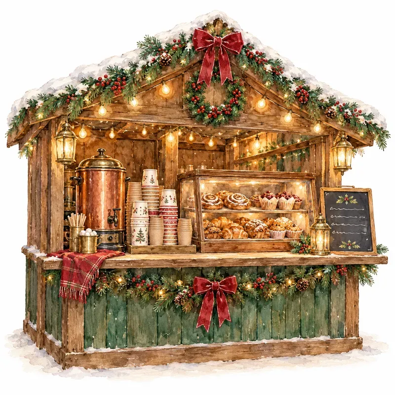 Cozy Christmas Cafe Watercolor Cliparts