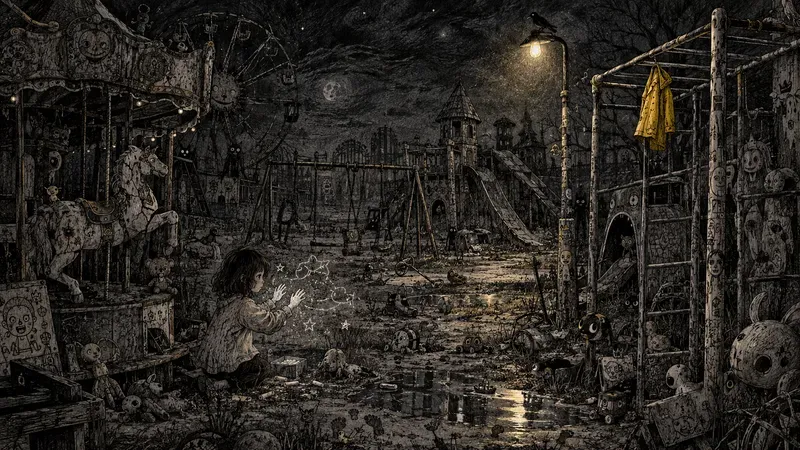 Surreal Abandoned Playground Ink Art