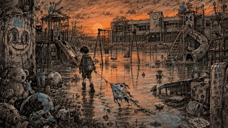 Surreal Abandoned Playground Ink Art