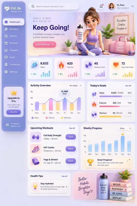 Soft 3D Pastel Dashboard UIs
