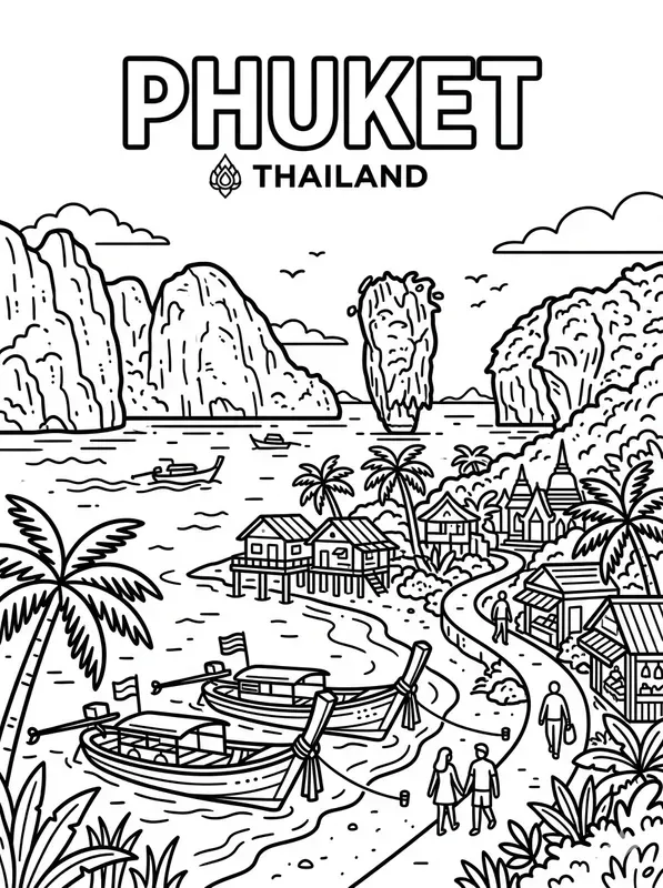 Vector Travel Coloring Book Pages