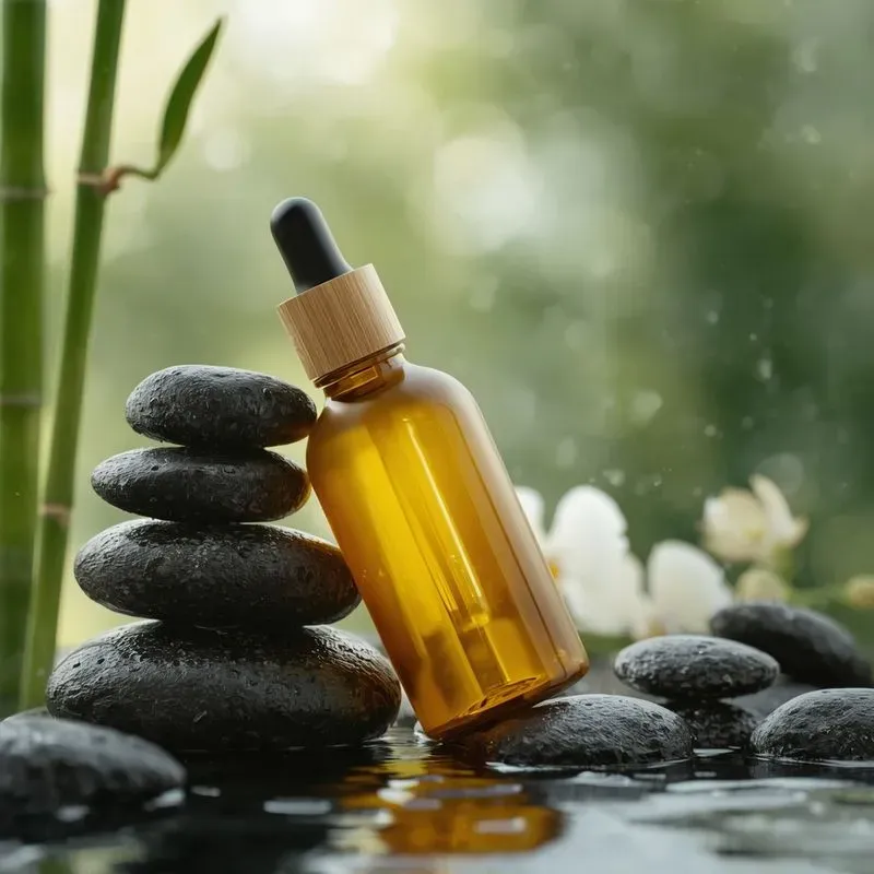 Luxury Spa Massage Oils On River Stones