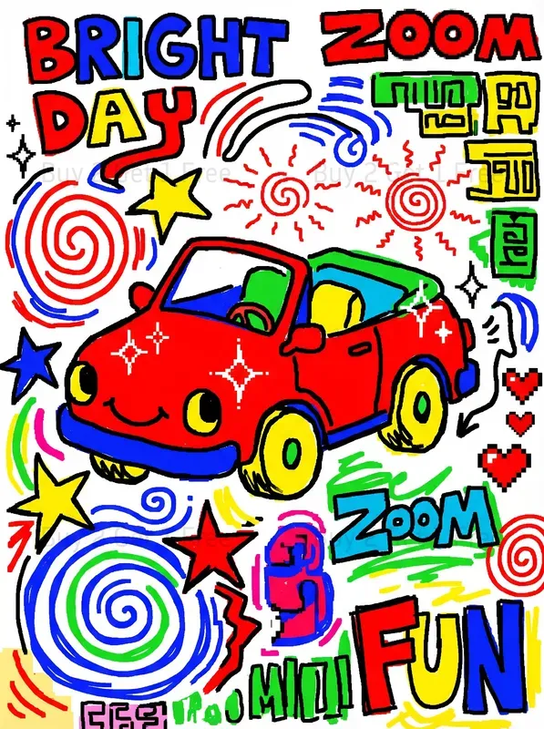 Ms Paint Style Cartoon Car Art