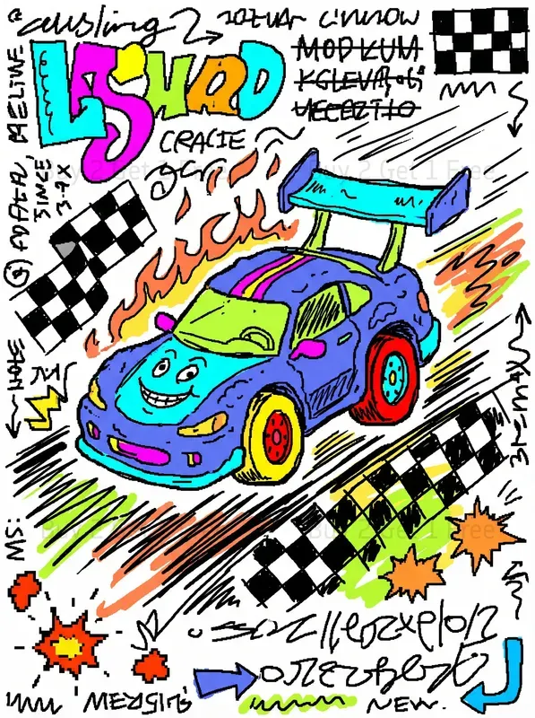 Ms Paint Style Cartoon Car Art