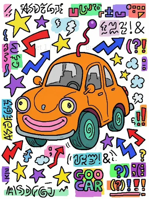 Ms Paint Style Cartoon Car Art