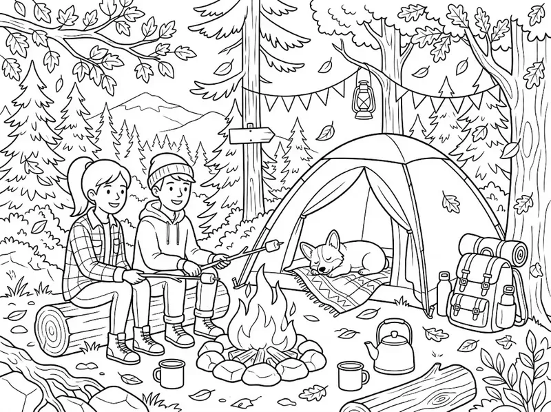 Autumn Camping Trip Coloring Pages