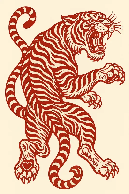 Red Maximalist Paper Cut Tattoo Art