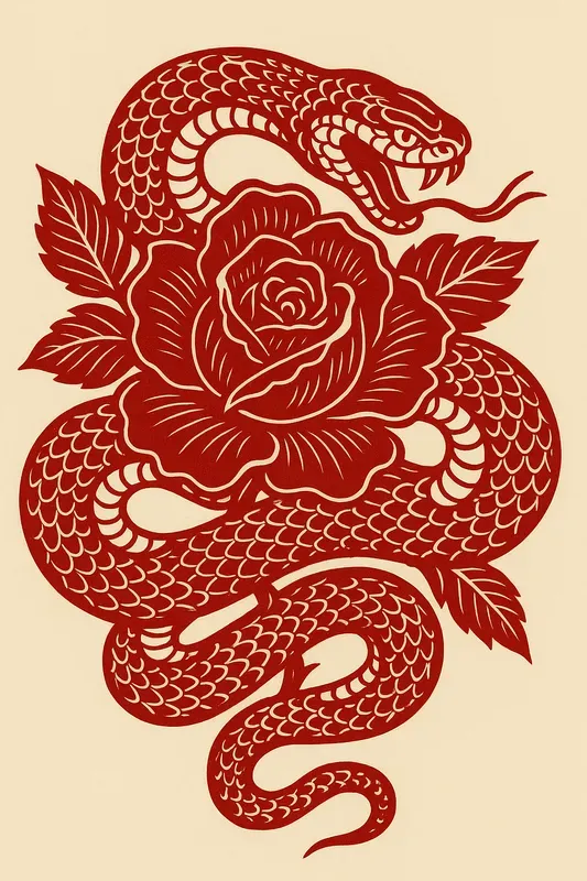 Red Maximalist Paper Cut Tattoo Art