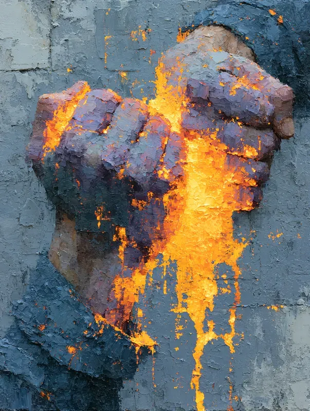 Dramatic Amber Impasto Art