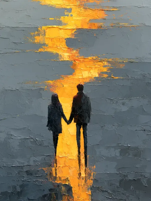 Dramatic Amber Impasto Art