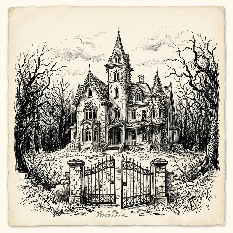 Spooky Haunted House Ink Sketches