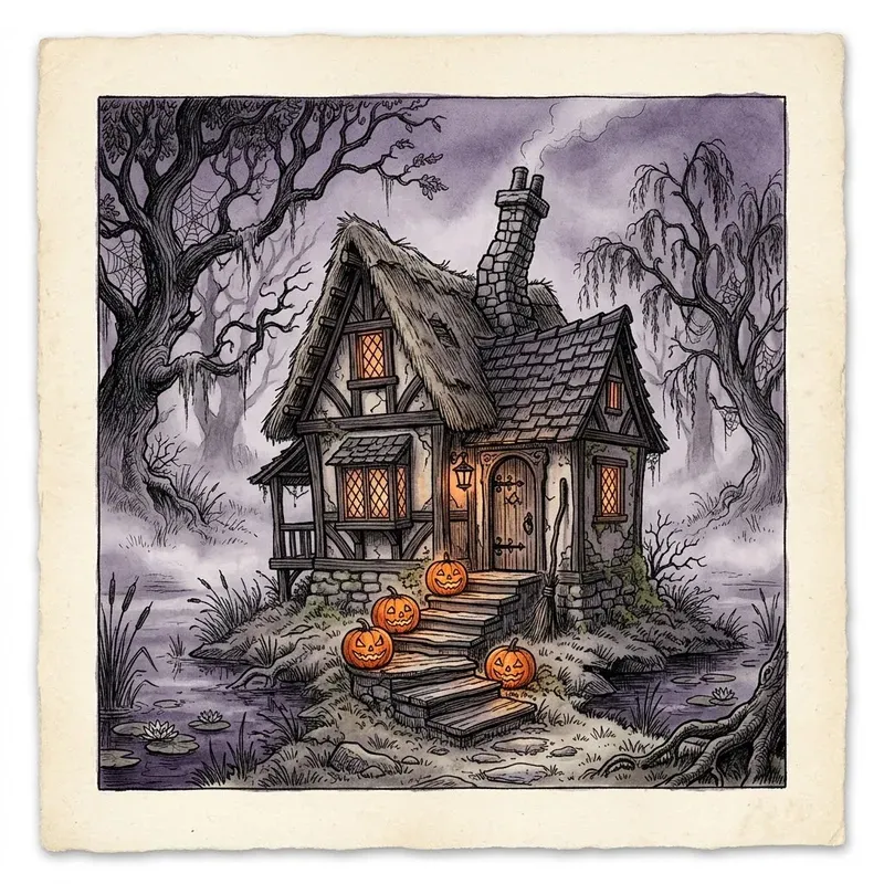 Spooky Haunted House Ink Sketches
