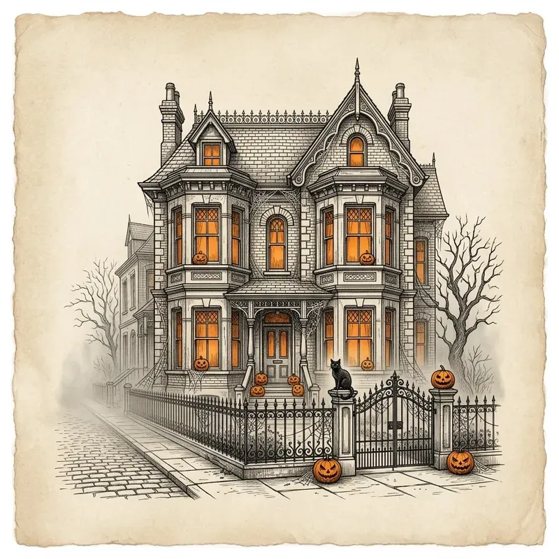 Spooky Haunted House Ink Sketches