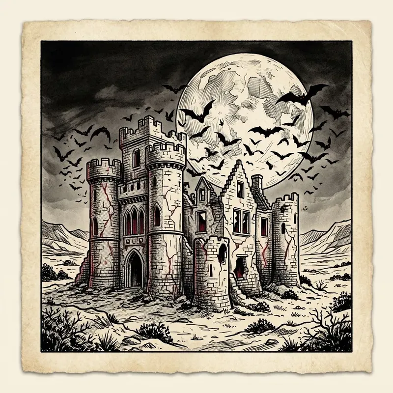 Spooky Haunted House Ink Sketches