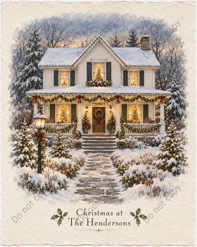 Christmas House Portrait Art Prints