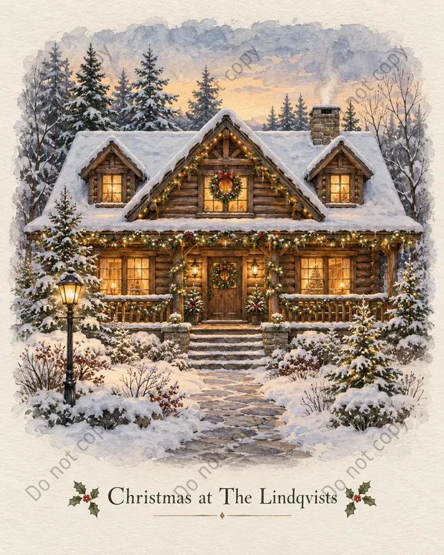 Christmas House Portrait Art Prints