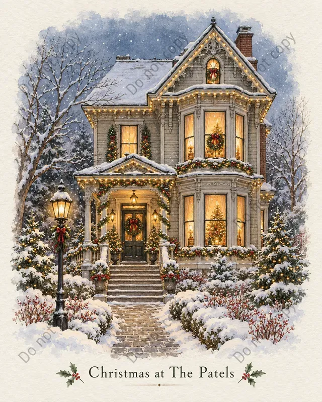 Christmas House Portrait Art Prints