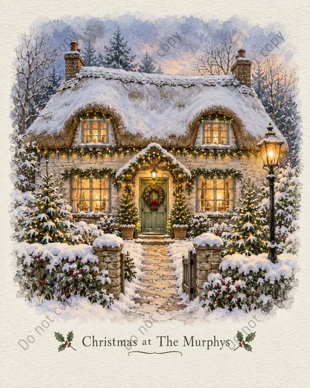 Christmas House Portrait Art Prints