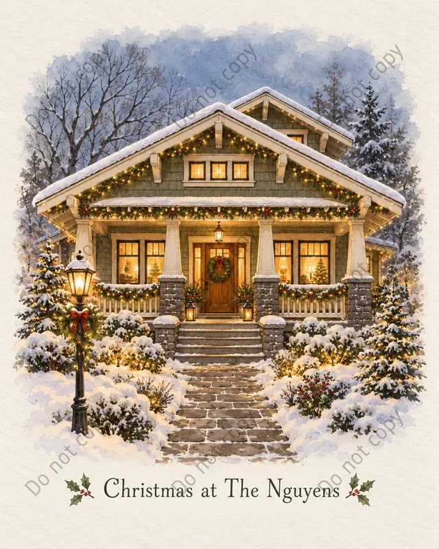Christmas House Portrait Art Prints