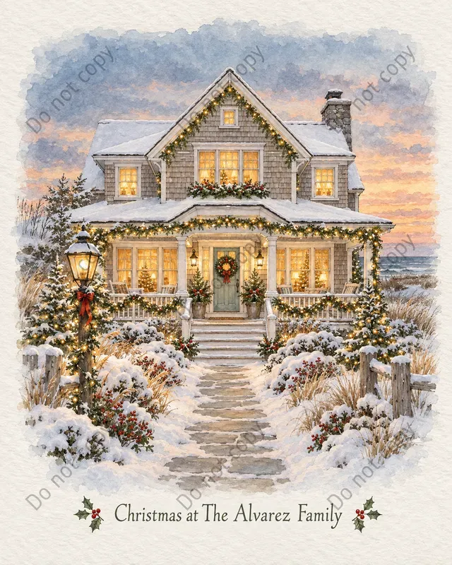 Christmas House Portrait Art Prints