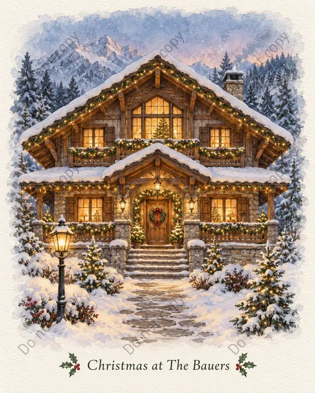 Christmas House Portrait Art Prints