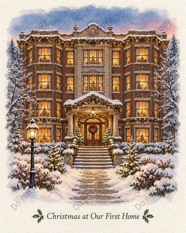 Christmas House Portrait Art Prints