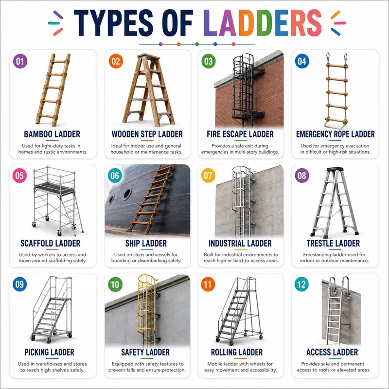 Types Of Ladders Infographic Sets