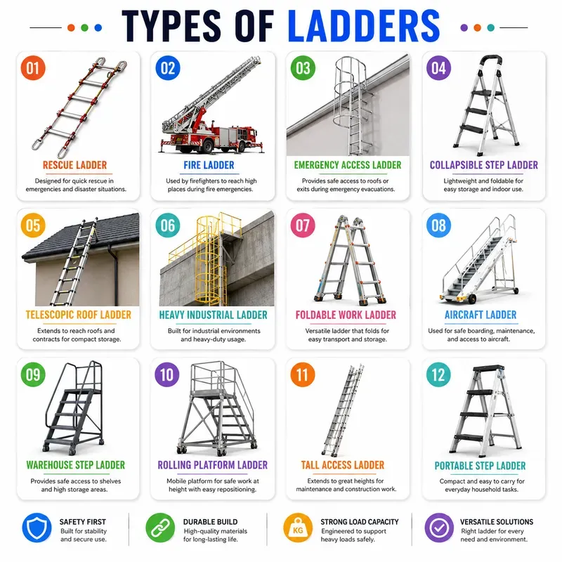 Types Of Ladders Infographic Sets