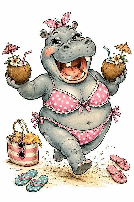 Whimsical Beach Animal Cartoons
