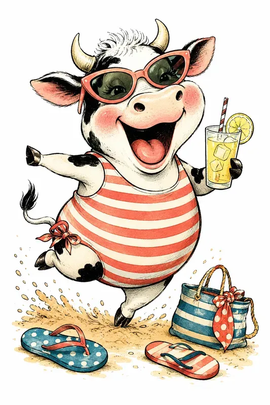 Whimsical Beach Animal Cartoons