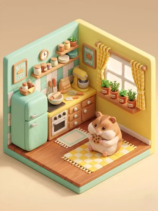 Cute 3D Isometric Pastel Room Dioramas