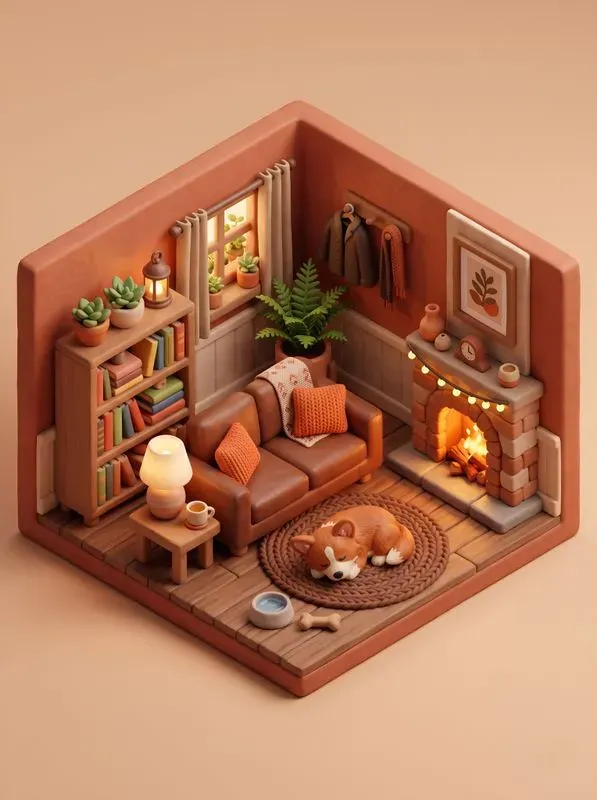 Cute 3D Isometric Pastel Room Dioramas