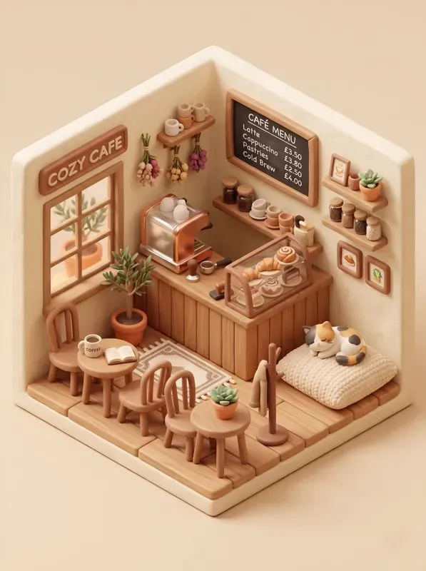 Cute 3D Isometric Pastel Room Dioramas