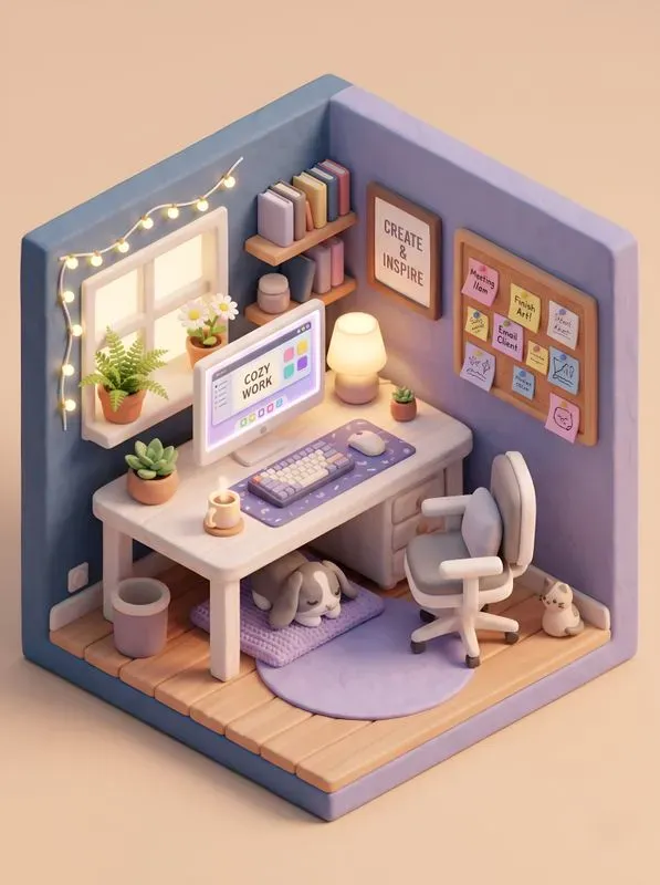 Cute 3D Isometric Pastel Room Dioramas