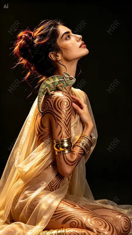 Golden Body Art Portraits Girls