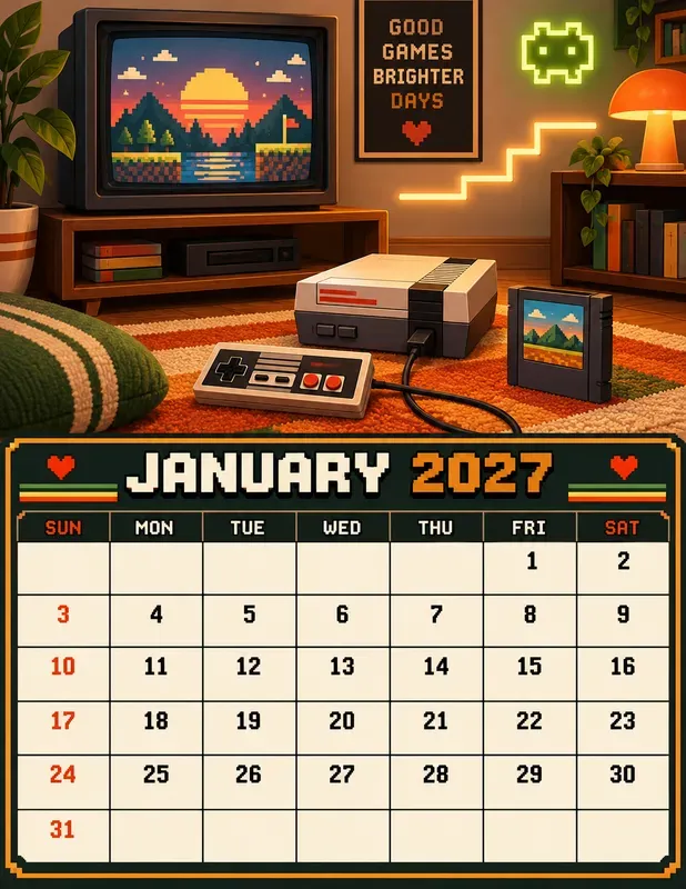 Retro Gaming 2027 Calendar Pages