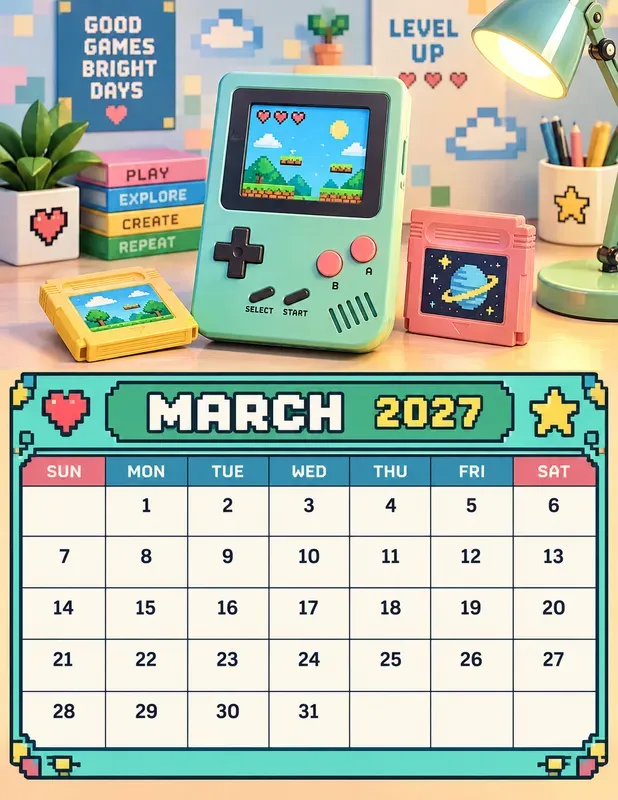 Retro Gaming 2027 Calendar Pages