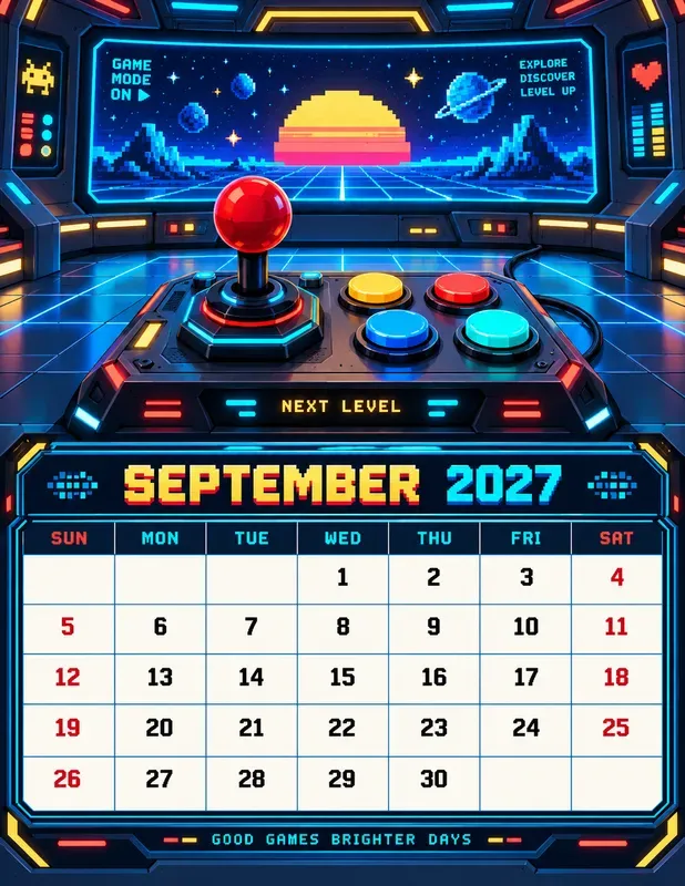 Retro Gaming 2027 Calendar Pages