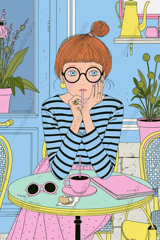 Trendy Retro Pop Girl Lifestyle Art