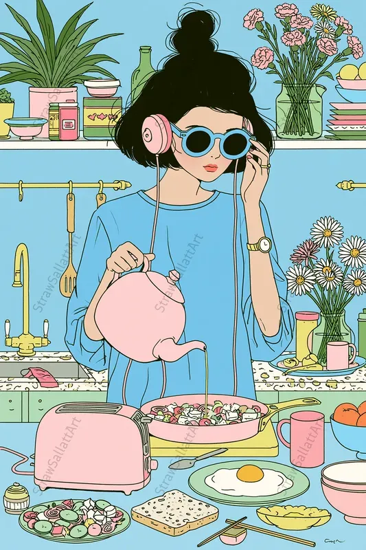 Trendy Retro Pop Girl Lifestyle Art