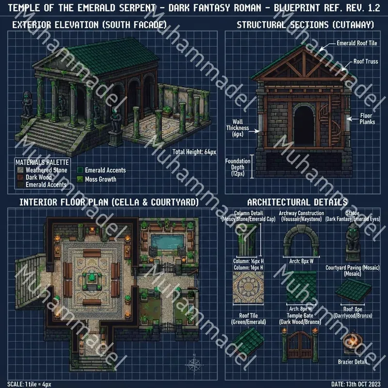 Pixel Art Building Blueprint Sheets