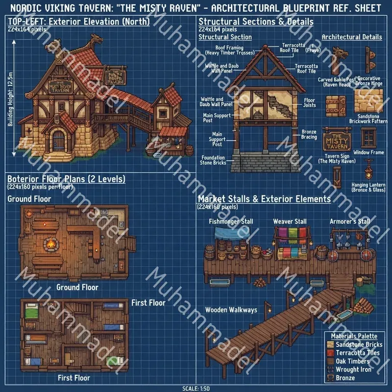 Pixel Art Building Blueprint Sheets