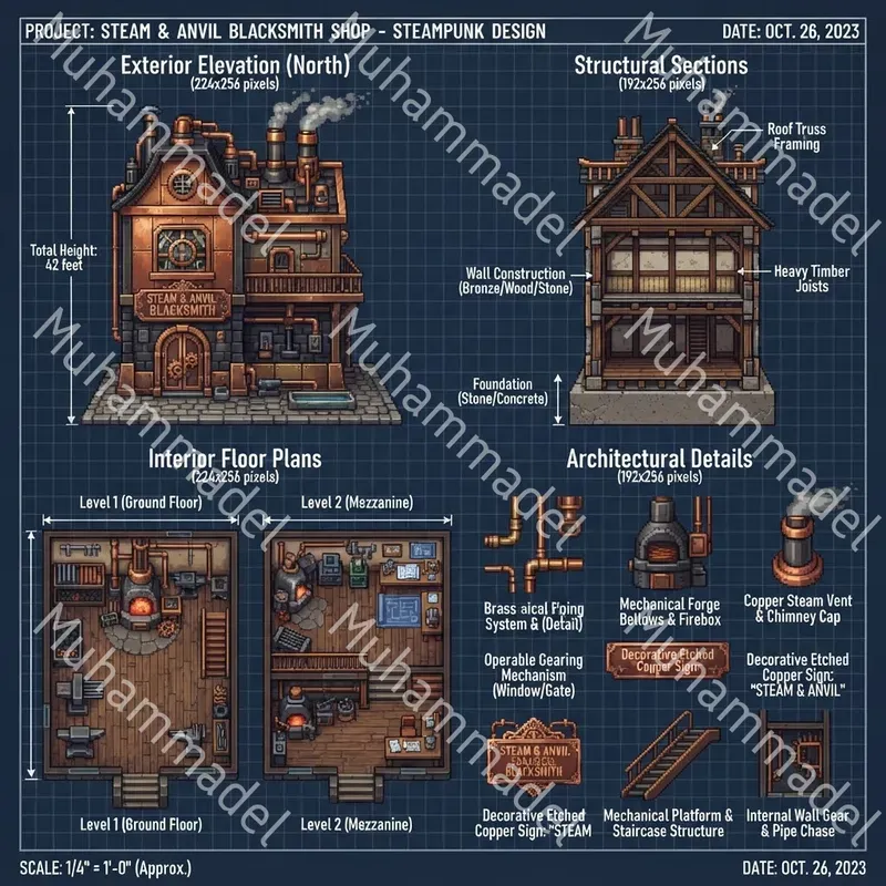 Pixel Art Building Blueprint Sheets