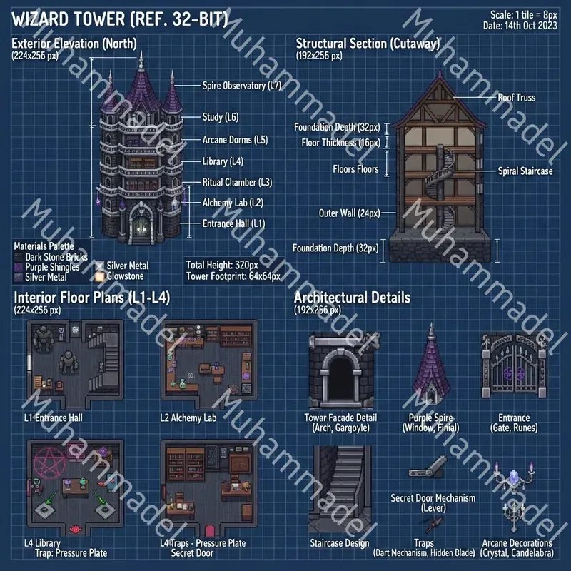 Pixel Art Building Blueprint Sheets