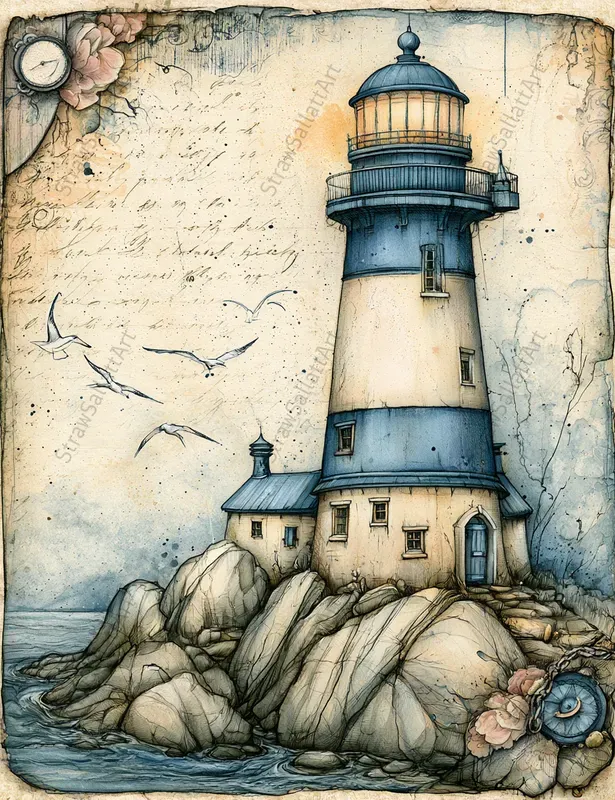 Vintage Coastal Junk Journal Art Pages
